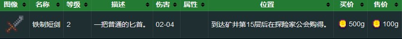 《星露谷物语》铁制短剑属性详解